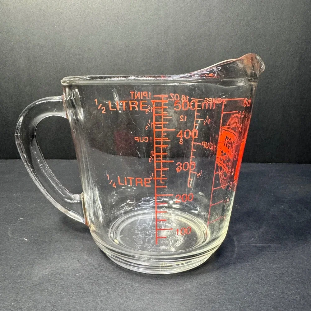 Anchor Hocking Oven Basics Glass Measuring Cup 2 Cup 16 oz Clear Red‎ Letter VTG